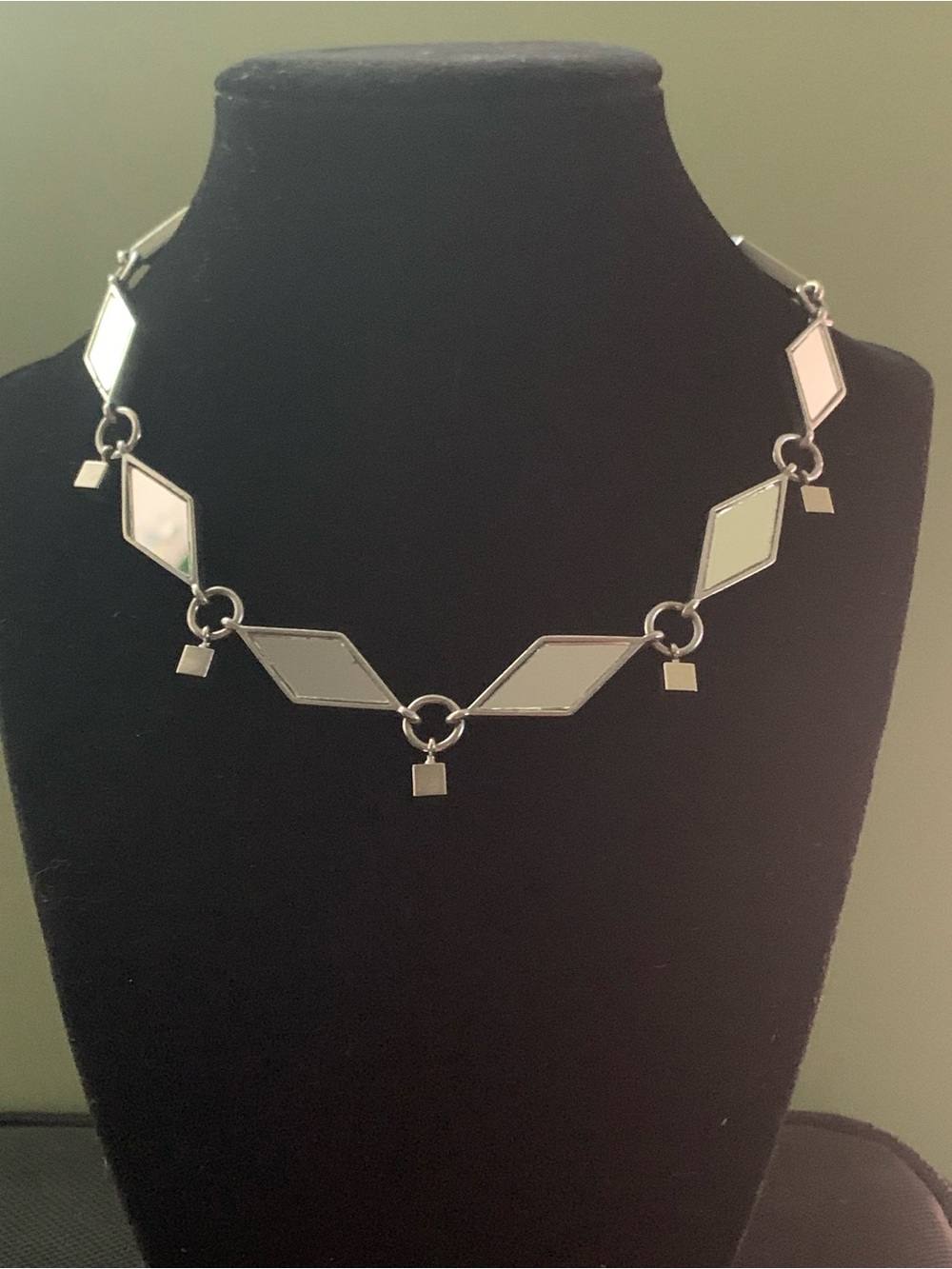 Silver Geometric Rhombus Necklace with Square Drops - Women’s Fashion Pendant